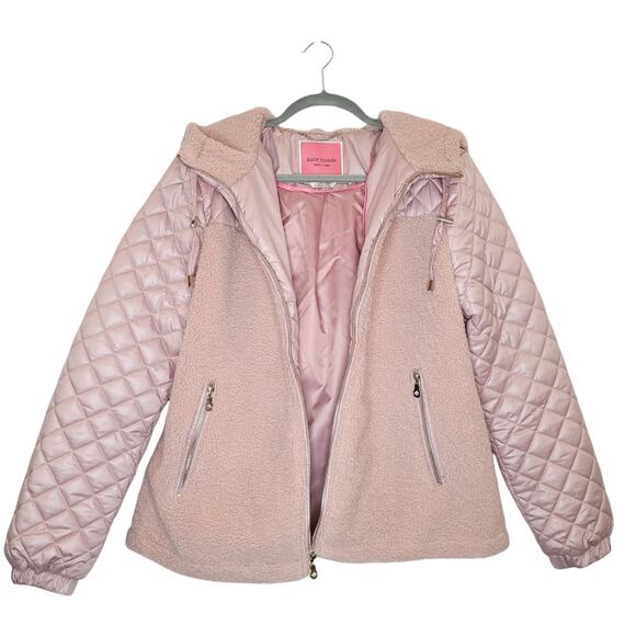Kate Spade New York Hooded Faux Fur Quilt Jacket in Soft Rose,  Size Large, NWT - Picture 9 of 11